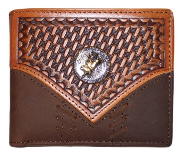 Brigalow Men's Wallet Bi-Fold Distressed Leather With Bull Rider Concho ...