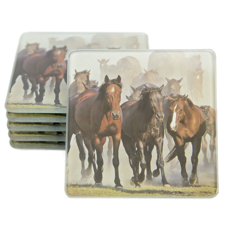 Tempered Glass Coasters Set Of 6 'Horse Stampede' | Pakenham Western