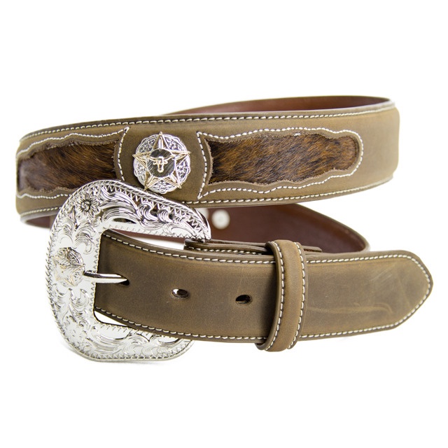 Brigalow Boy's Belt Coffee Leather With Hair On Panels & Steerhead ...