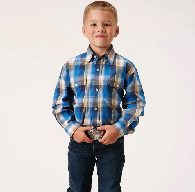 Roper Boy's Shirt 'Amarillo Collection' Clear Sky Plaid Blue 03-030 ...