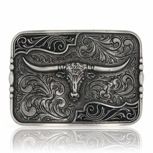 Montana Silversmiths Two Tone Rope & Barbed Wire Longhorn Classic  Impressions Attitude Buckle