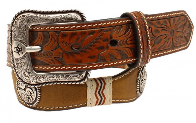 Ariat Boy's Belt Brown Leather Scalloped With Rawhide And Conchos ...