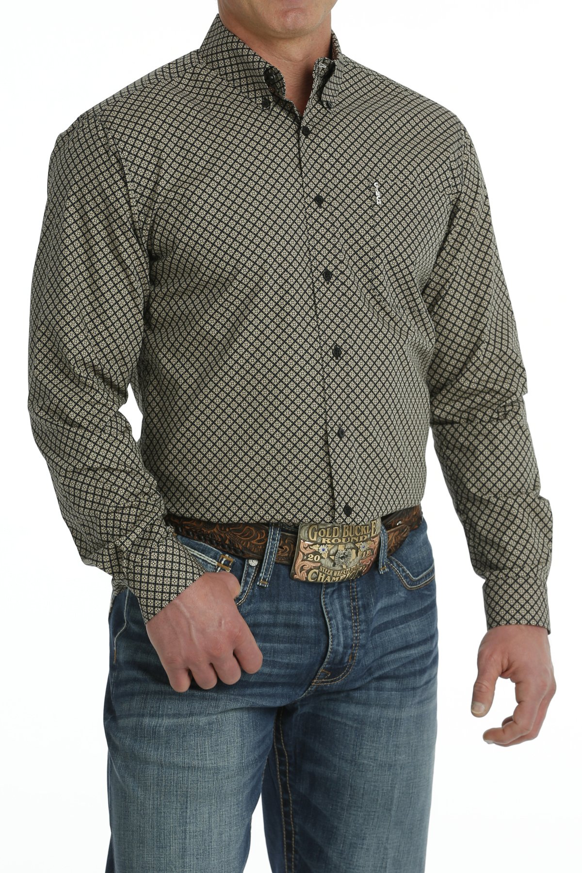 Cinch Men's Shirt Modern Fit Button Down Geometric Print Black/Khaki ...