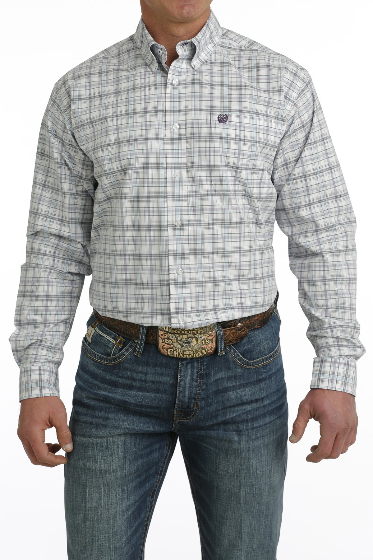 Cinch Men's Shirt 'Classic Fit' Plaid Light Blue/White/Purple ...