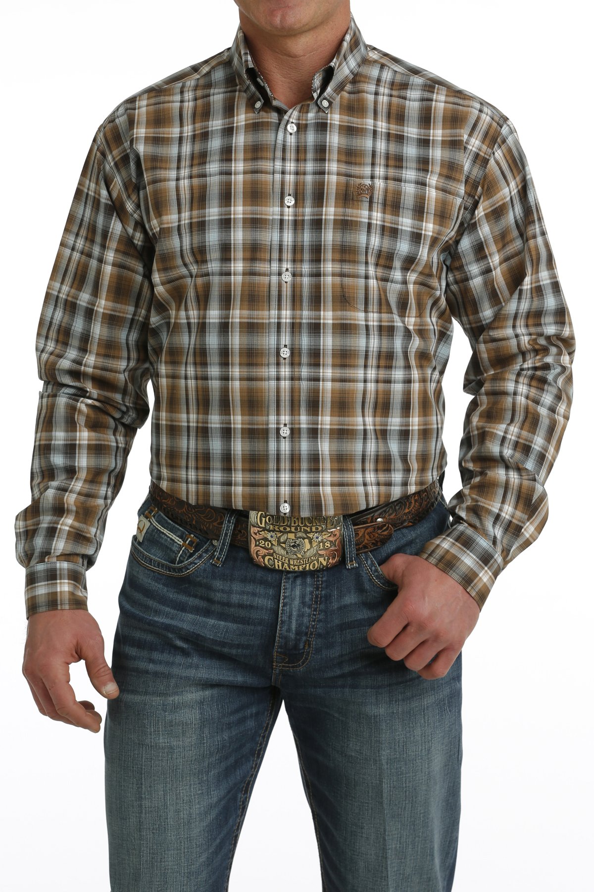 Cinch Men's Shirt 'Classic Fit' Plaid Brown MTW1105743 | Pakenham Western